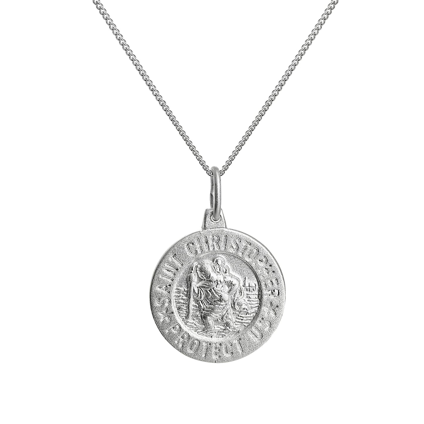 Matt Sterling Silver Saint Christopher Medal Pendant Necklace 16 - 22 Inches