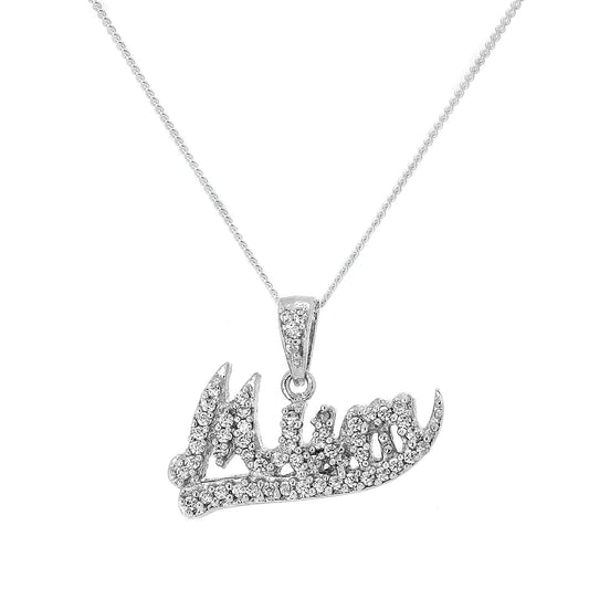 Sterling Silver & CZ Crystal Encrusted Mum Pendant Necklace