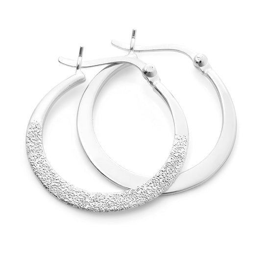 Sterling Silver Frosted 22mm Creole Hoop Earrings