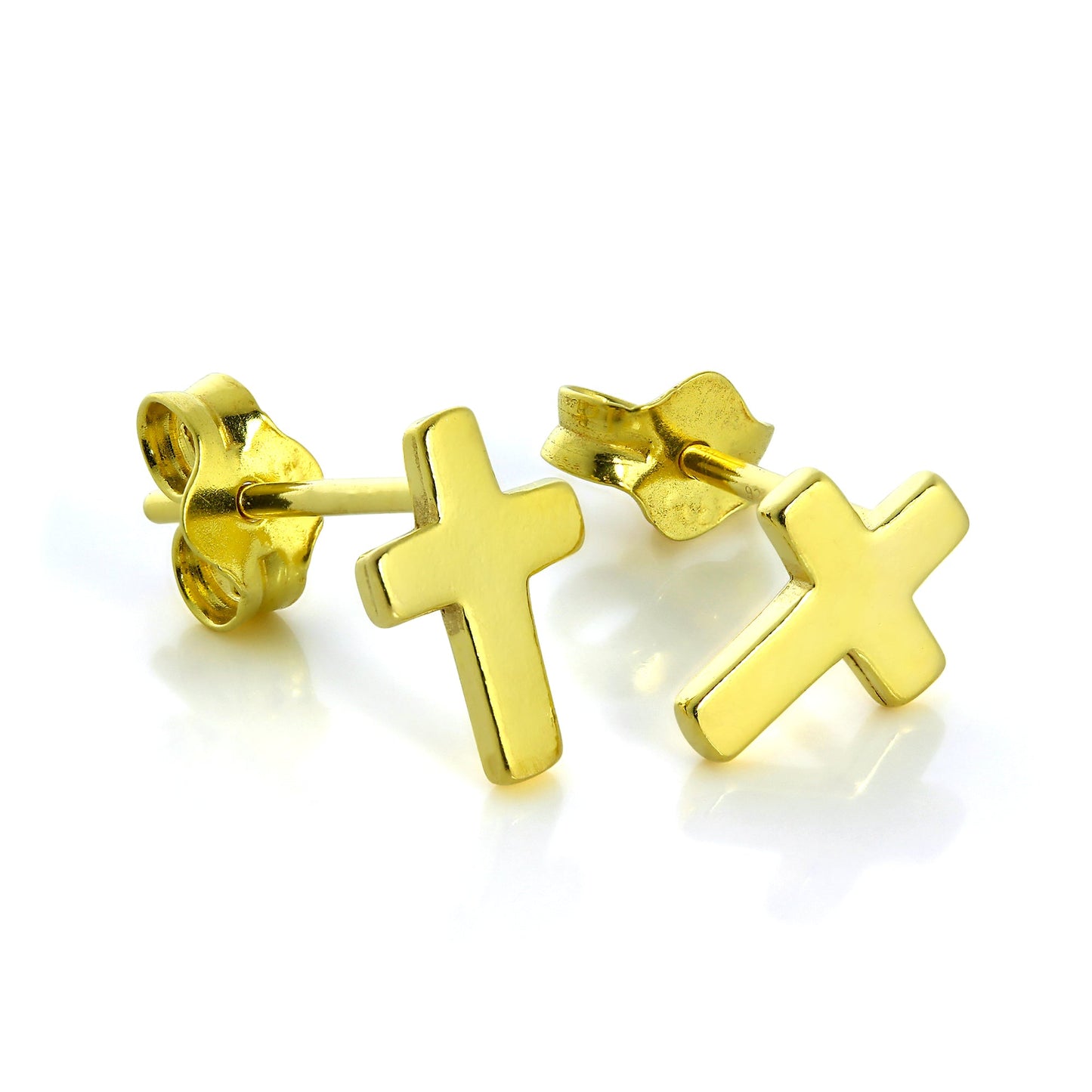 Small Gold Plated Sterling Silver Cross Stud Earrings