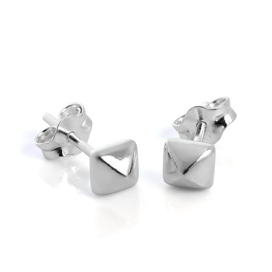 Sterling Silver Square Pyramid Stud Earrings