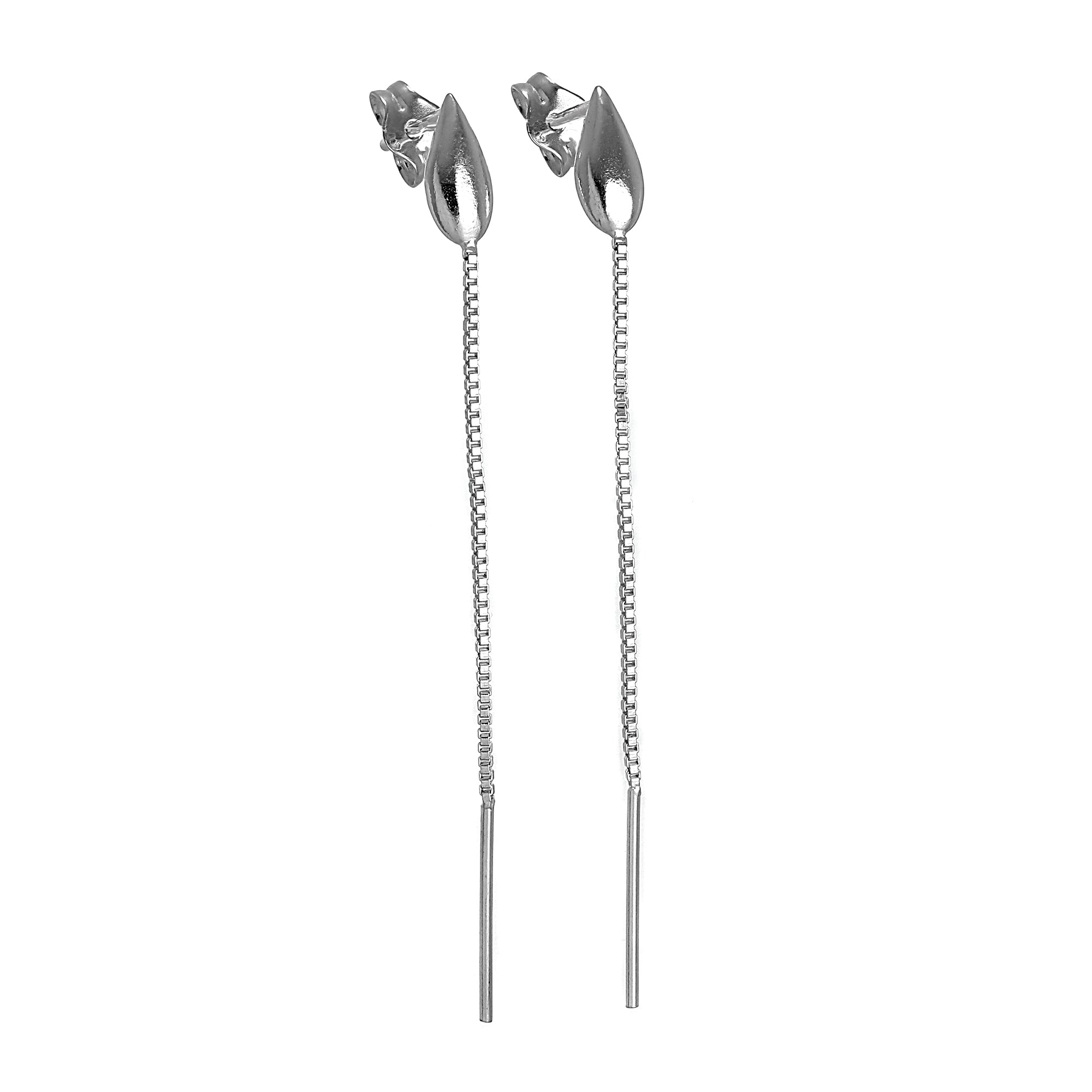 Sterling Silver Box Chain & Bar Dangle Stud Earrings