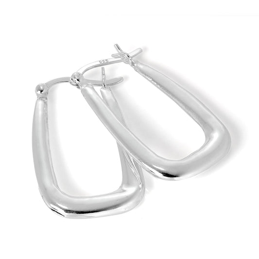 Sterling Silver Elongated Squared Creole 16mm Hoop Earrings