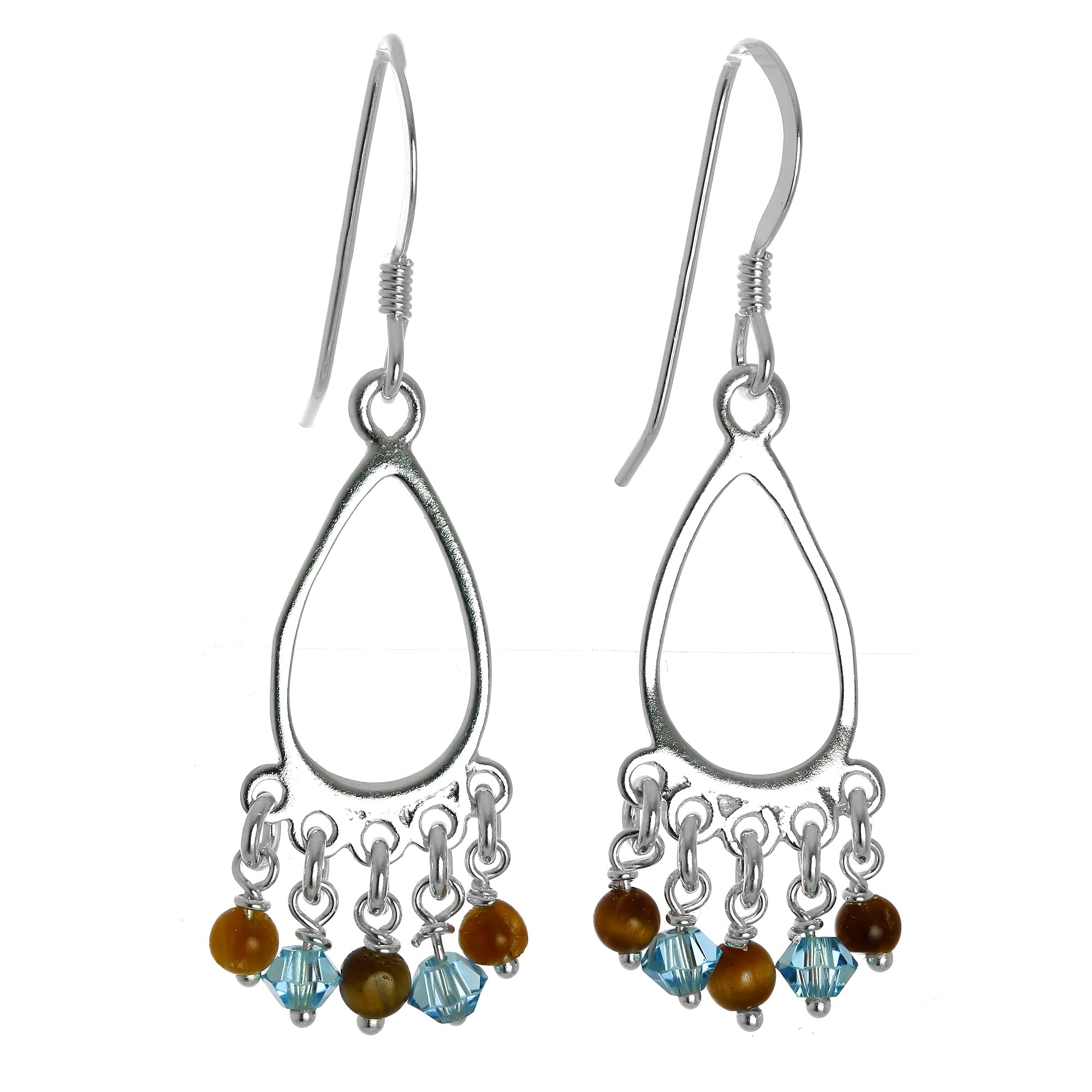 Sterling Silver & Tiger Eye Stones Chandelier Dangly Earrings
