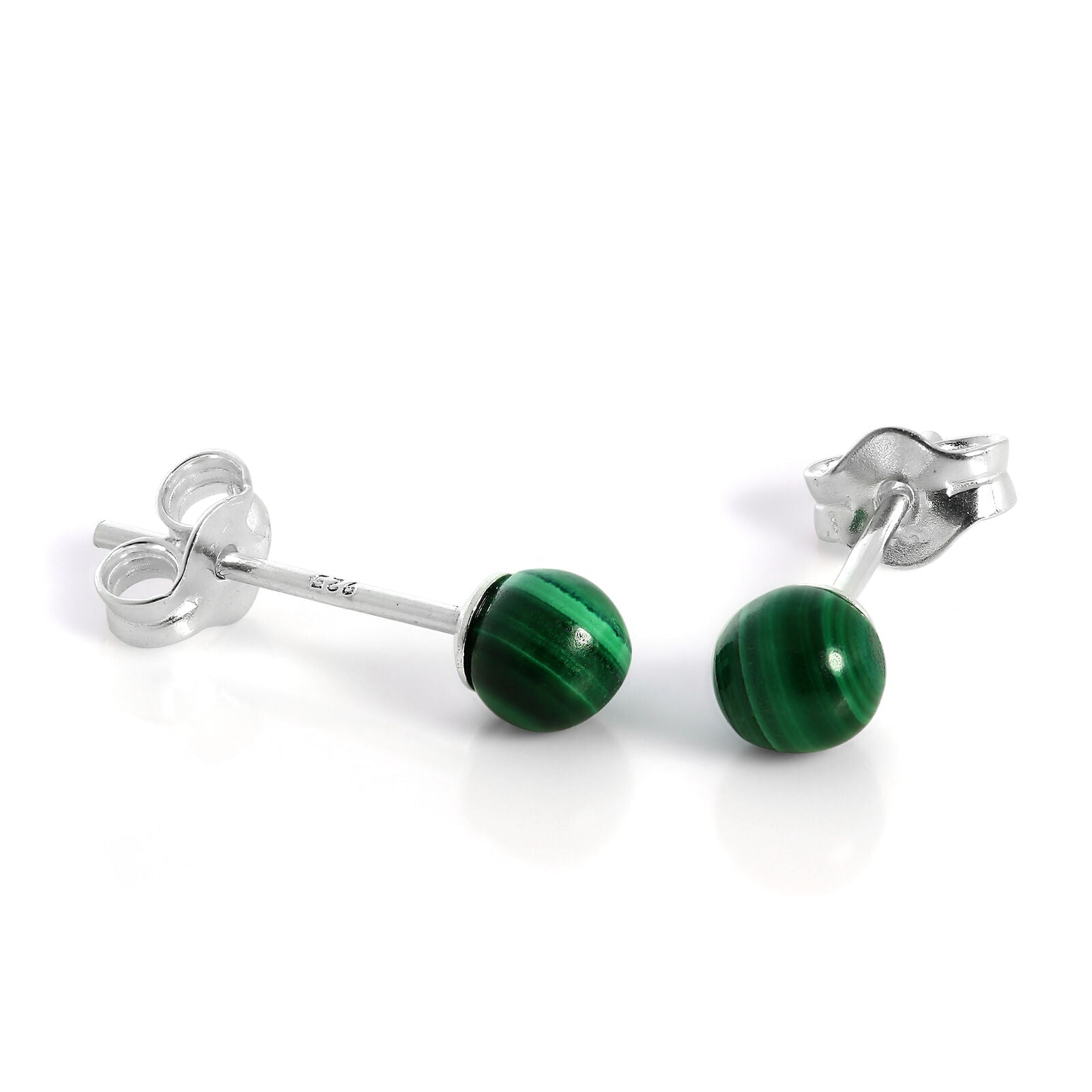 Sterling Silver & 4mm Malachite Stone Stud Earrings