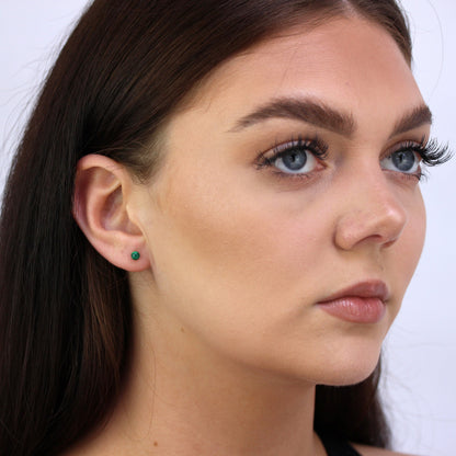 Sterling Silver & 4mm Malachite Stone Stud Earrings