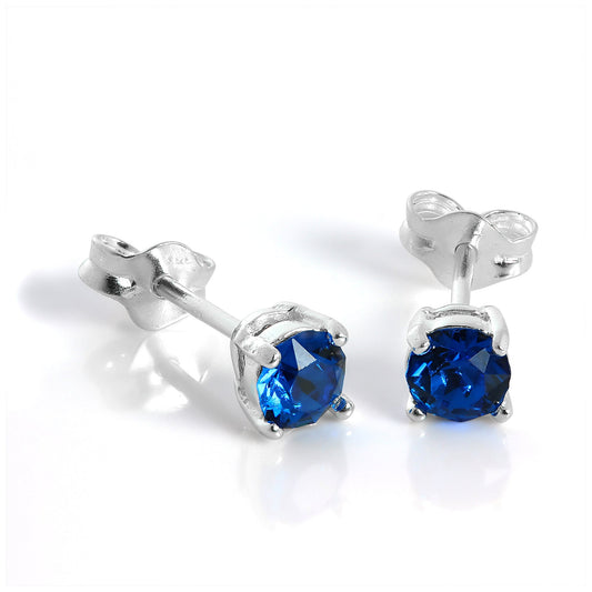 Sterling Silver & 4mm Square Blue Capri Quartz Stud Earrings