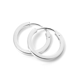 Plain Sterling Silver 14mm Square Sleeper Hoop Earrings