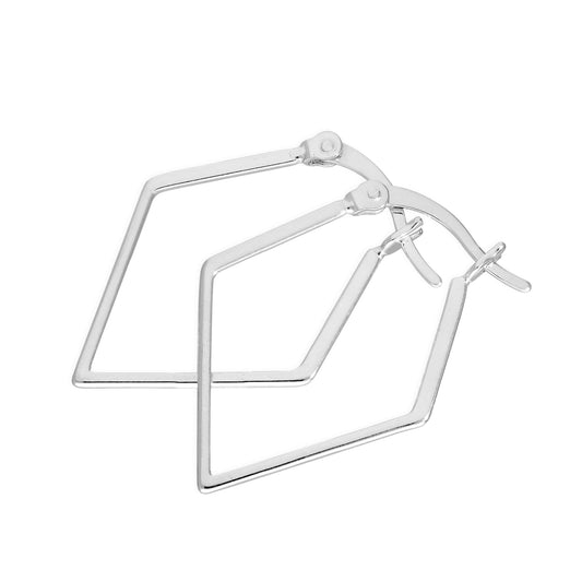 Sterling Silver Open Diamond Shape Hoop Earrings