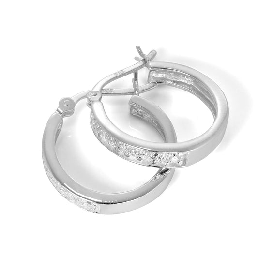 Sterling Silver & CZ Crystal 18mm Hoop Earrings