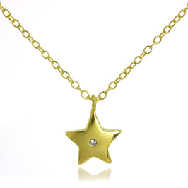 Gold Plated Sterling Silver & CZ Crystal Star Pendant Necklace on 18 Inch Chain
