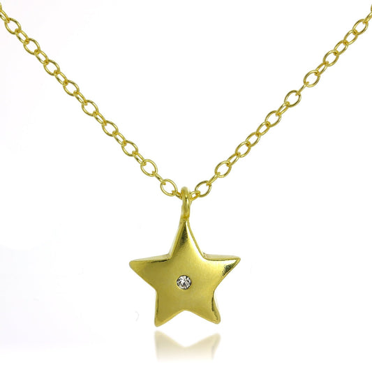 Gold Plated Sterling Silver & CZ Crystal Star Pendant Necklace on 18 Inch Chain - jewellerybox