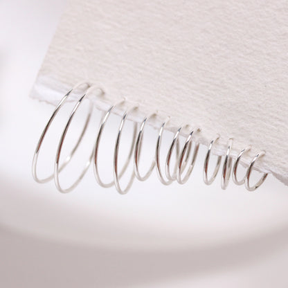 Sterling Silver Lightweight Sleeper Hoop Earrings 8mm - 22mm