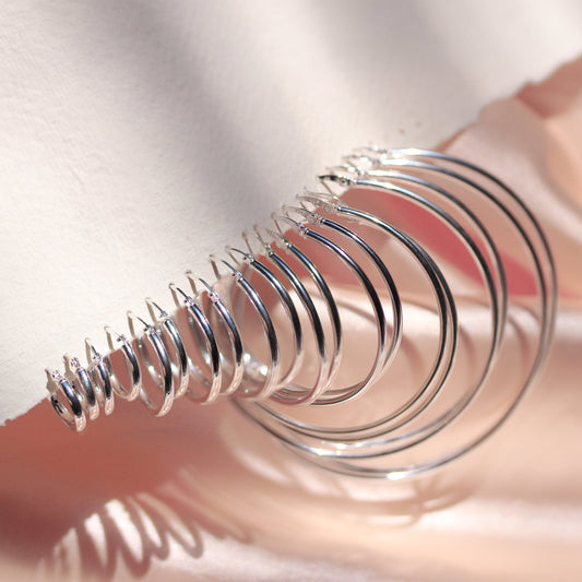 Sterling Silver Plain Sleeper 2mm Hoop Earrings 12mm - 70mm