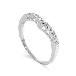 Sterling Silver & CZ Crystal Wishbone Ring with Hearts Size I - W