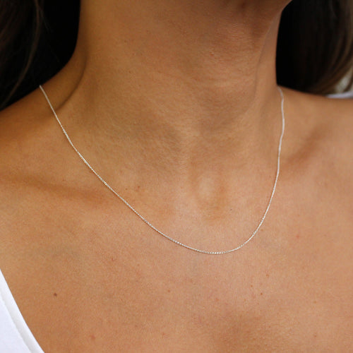 Sterling Silver Diamond Cut Elongated Curb Chain 14 - 22 Inches