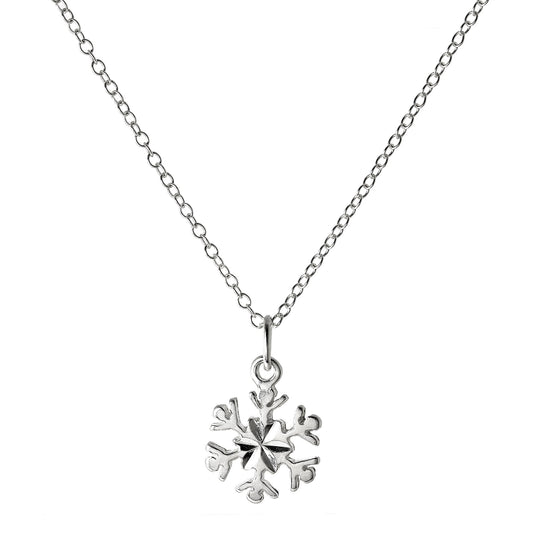 Sterling Silver 18 Inch Diamond Cut Snowflake Necklace