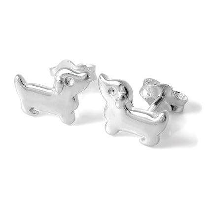 Sterling Silver Dachshund Dog Stud Earrings