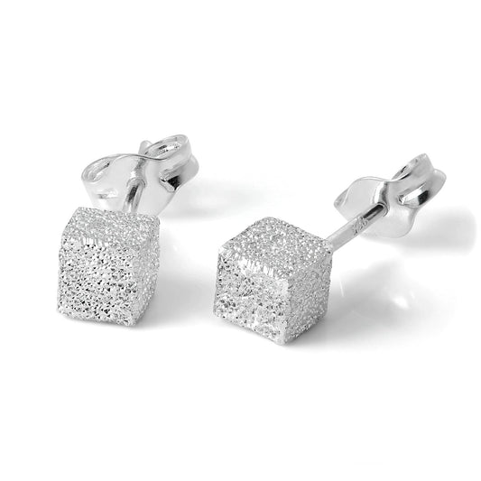 Frosted Sterling Silver 4mm Cube Stud Earrings - jewellerybox