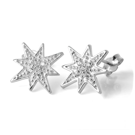 Sterling Silver & CZ Crystal Star Stud Earrings