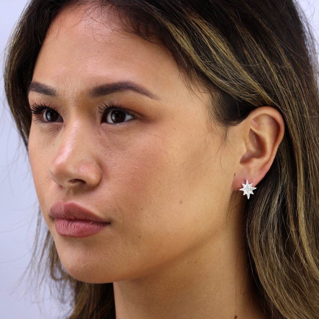 Sterling Silver & CZ Crystal Star Stud Earrings