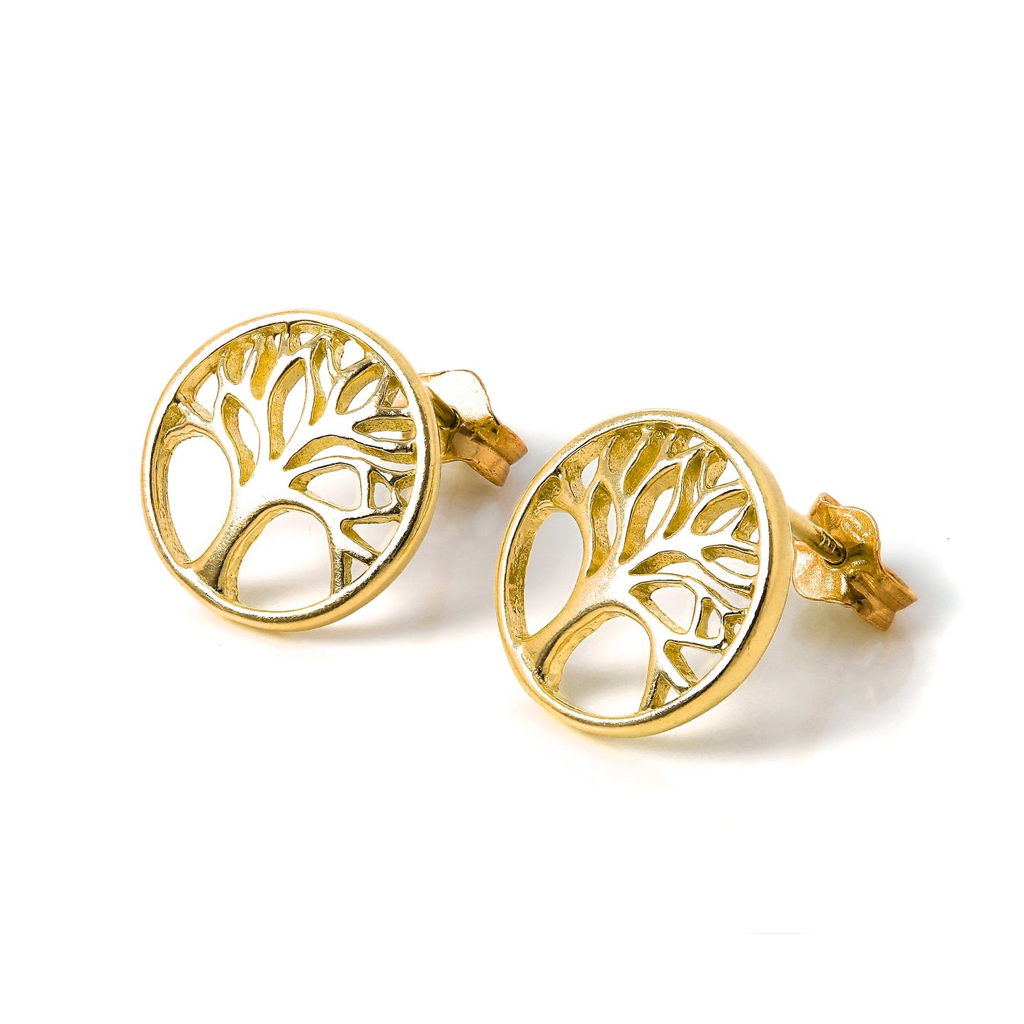 Gold Plated Sterling Silver Tree of Life Stud Earrings