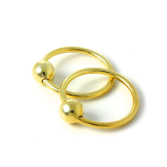 Gold Plated Sterling Silver 15mm Sleeper Hoop Earrings with 4mm Bead Hoops