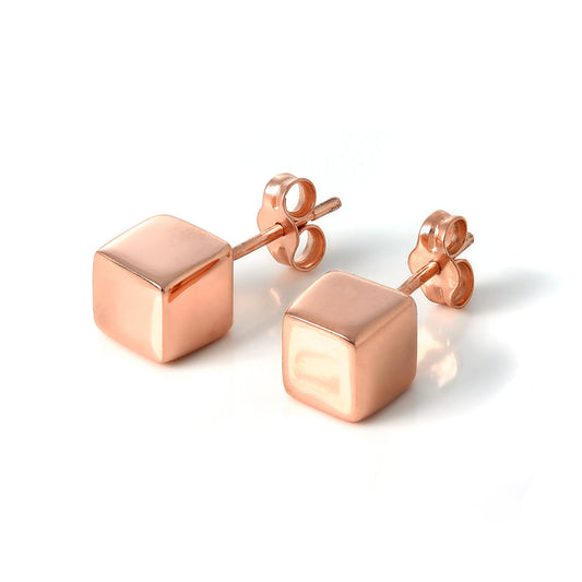 Rose Gold Plated Sterling Silver 6mm Square Cube Stud Earrings