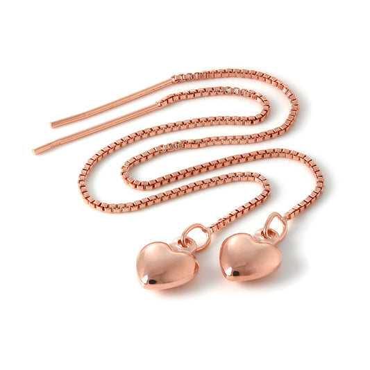 Rose Gold Plated Sterling Silver Puffed Heart Pull Through Earrings