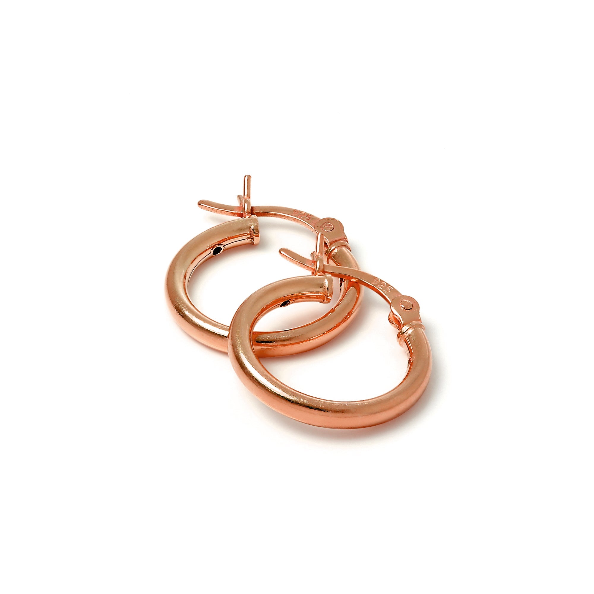 Rose Gold Plated Sterling Silver 2mm Tube Sleeper Hoop Earrings 12mm - 70mm