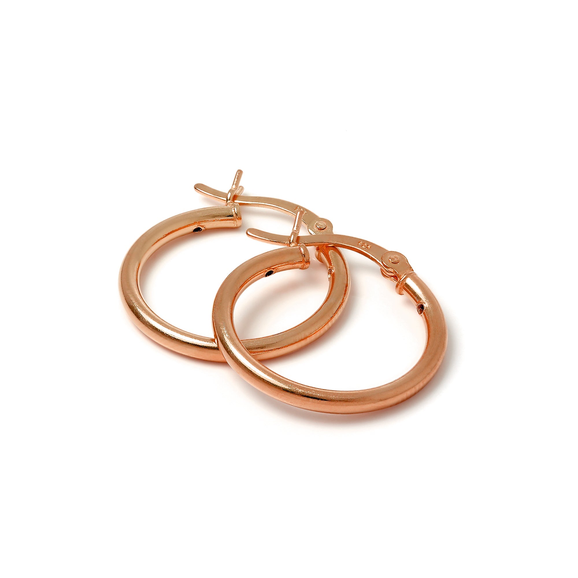 Rose Gold Plated Sterling Silver 2mm Tube Sleeper Hoop Earrings 12mm - 70mm