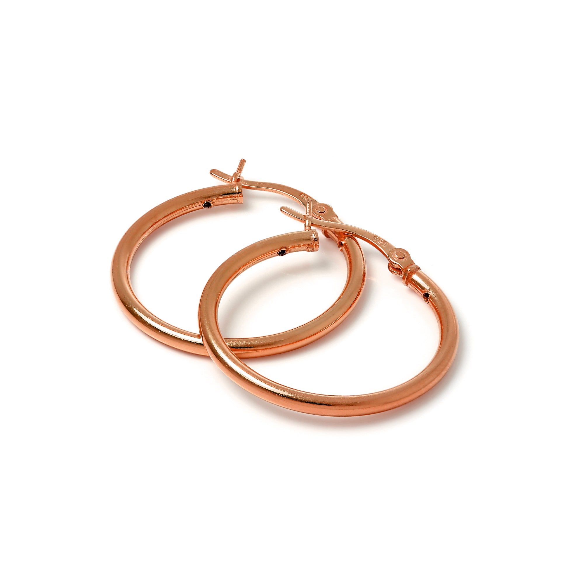 Rose Gold Plated Sterling Silver 2mm Tube Sleeper Hoop Earrings 12mm - 70mm