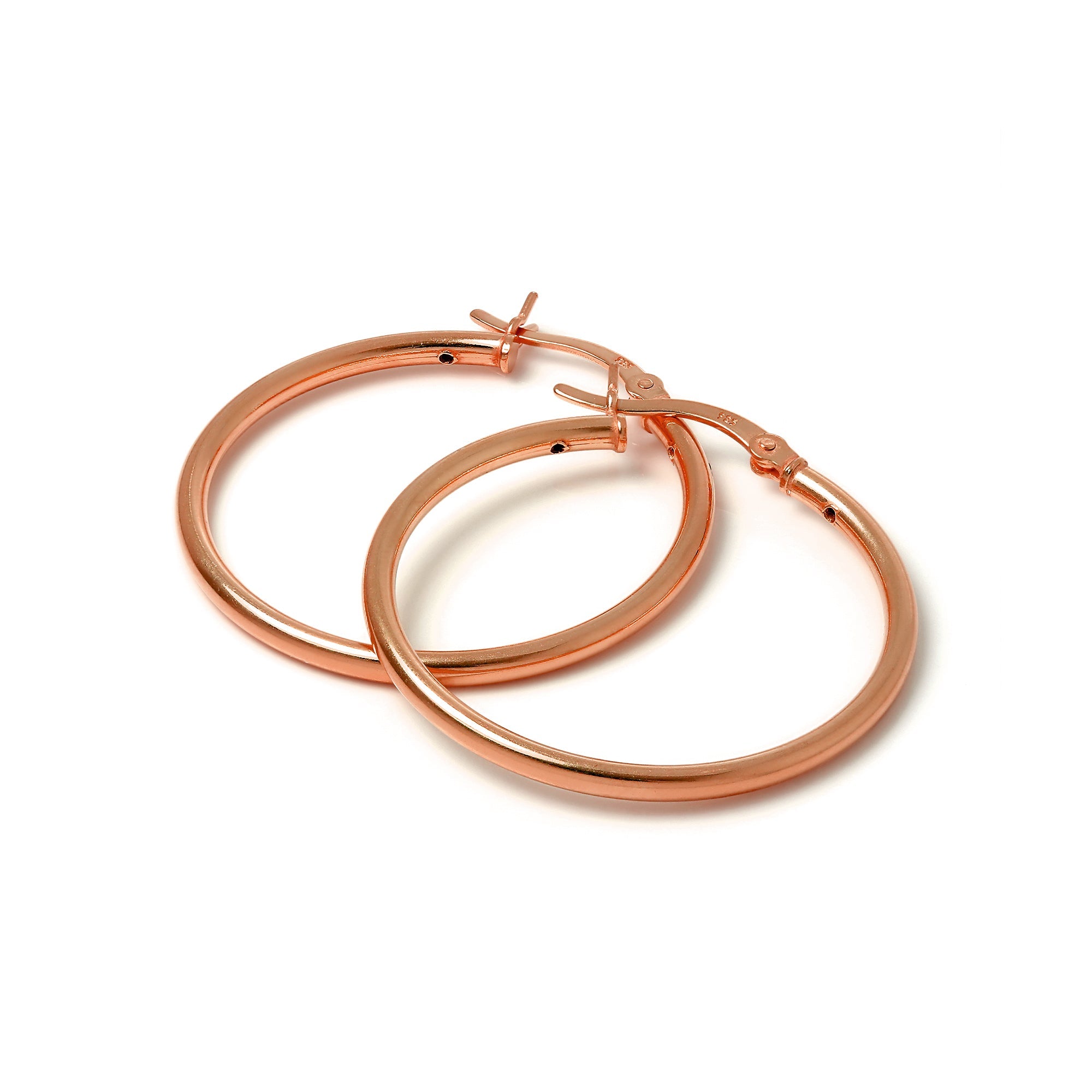 Rose Gold Plated Sterling Silver 2mm Tube Sleeper Hoop Earrings 12mm - 70mm
