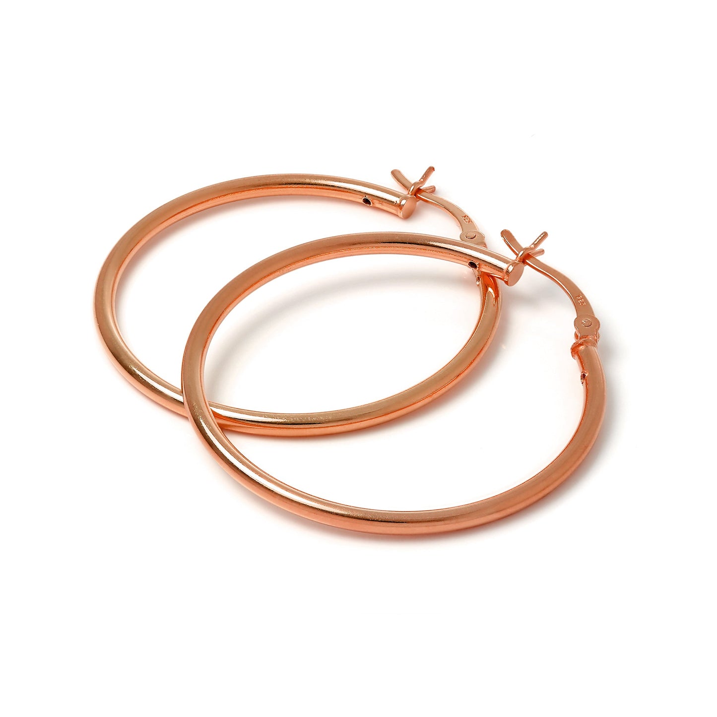 Rose Gold Plated Sterling Silver 2mm Tube Sleeper Hoop Earrings 12mm - 70mm