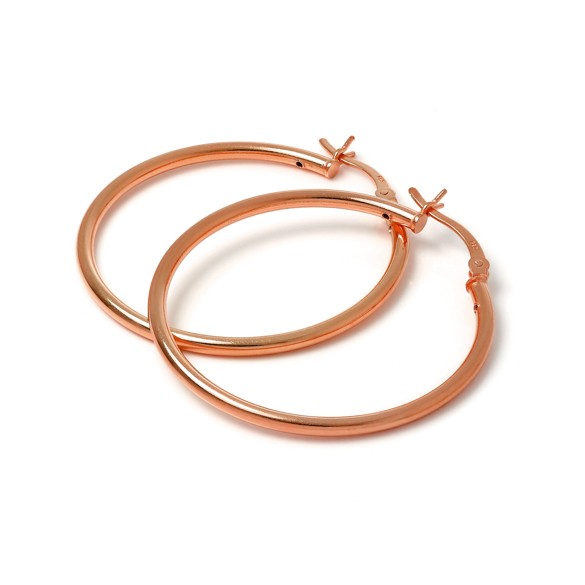 Rose Gold Plated Sterling Silver 2mm Tube Sleeper Hoop Earrings 12mm - 70mm
