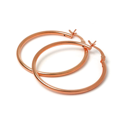 Rose Gold Plated Sterling Silver 2mm Tube Sleeper Hoop Earrings 12mm - 70mm