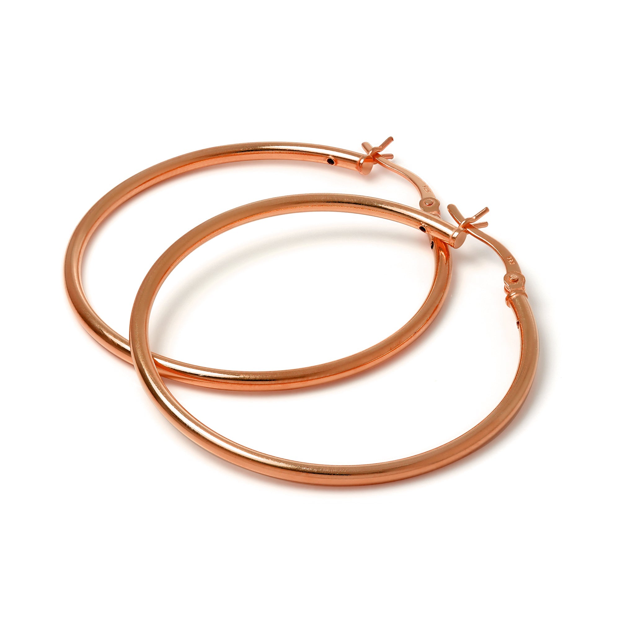 Rose Gold Plated Sterling Silver 2mm Tube Sleeper Hoop Earrings 12mm - 70mm