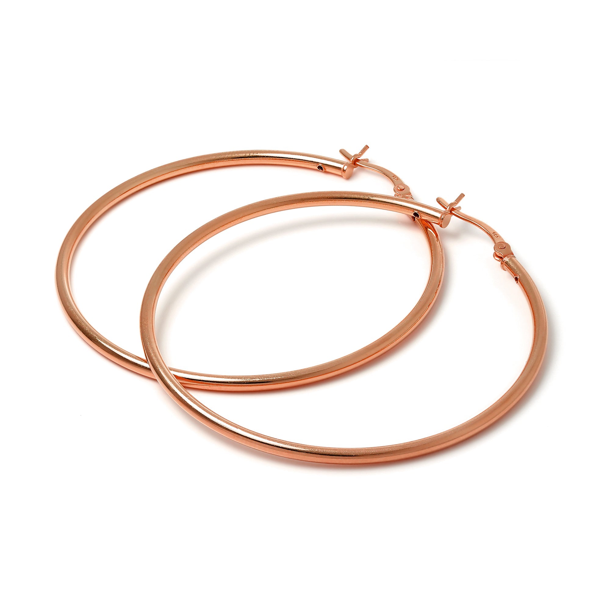Rose Gold Plated Sterling Silver 2mm Tube Sleeper Hoop Earrings 12mm - 70mm