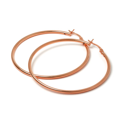 Rose Gold Plated Sterling Silver 2mm Tube Sleeper Hoop Earrings 12mm - 70mm