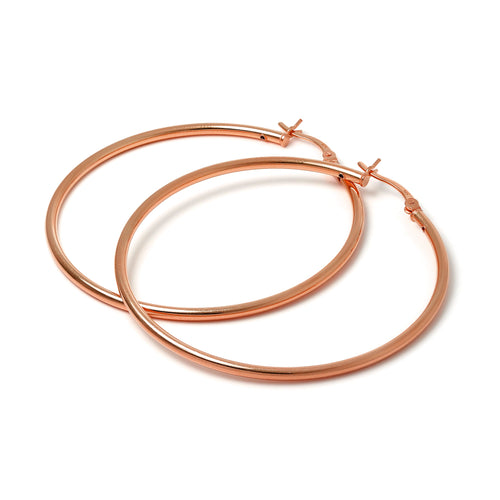 Rose Gold Plated Sterling Silver 2mm Tube Sleeper Hoop Earrings 12mm - 70mm