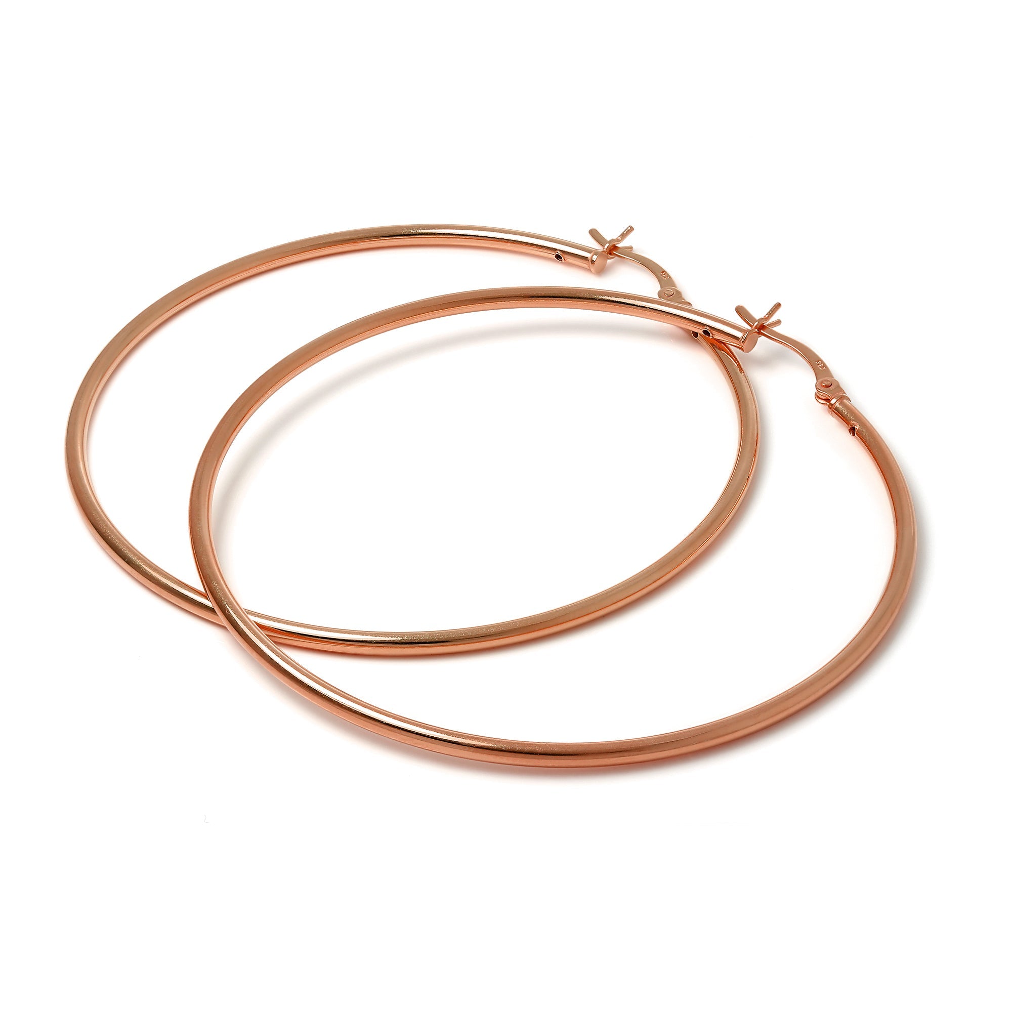 Rose Gold Plated Sterling Silver 2mm Tube Sleeper Hoop Earrings 12mm - 70mm