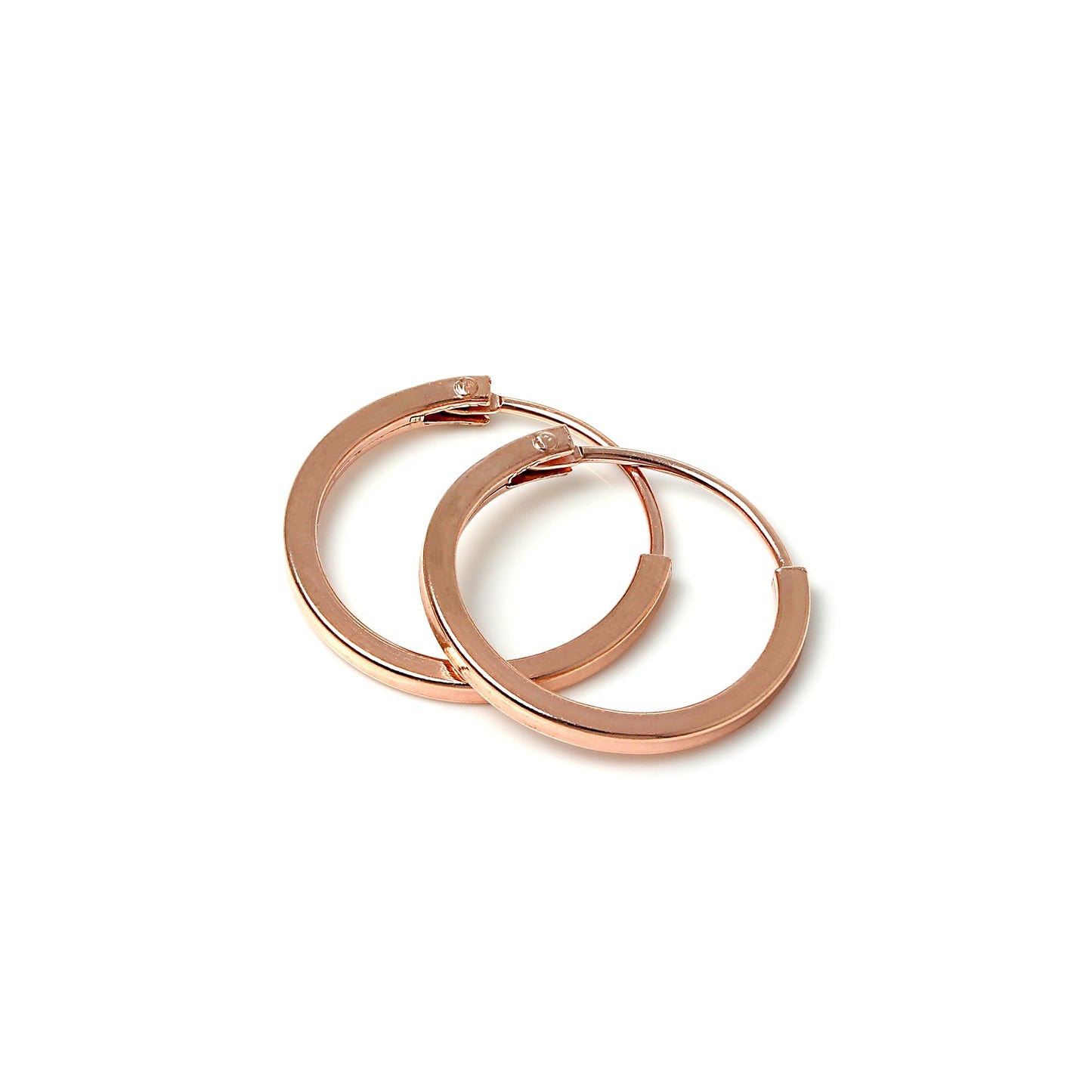 Rose Gold Sterling Silver 1mm Square Sleeper Hoop Earrings 12mm - 40mm