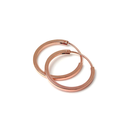 Rose Gold Sterling Silver 1mm Square Sleeper Hoop Earrings 12mm - 40mm