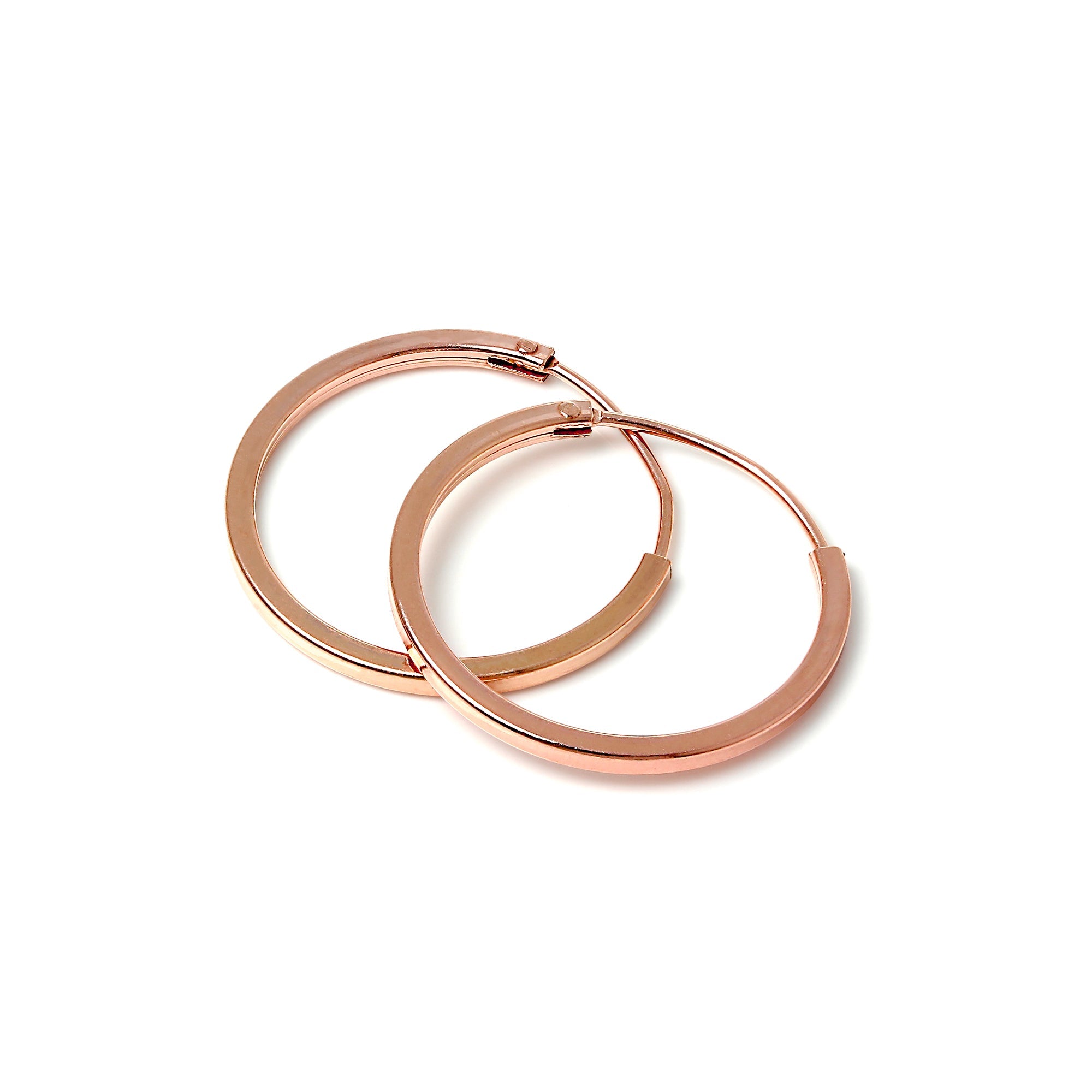 Rose Gold Sterling Silver 1mm Square Sleeper Hoop Earrings 12mm - 40mm