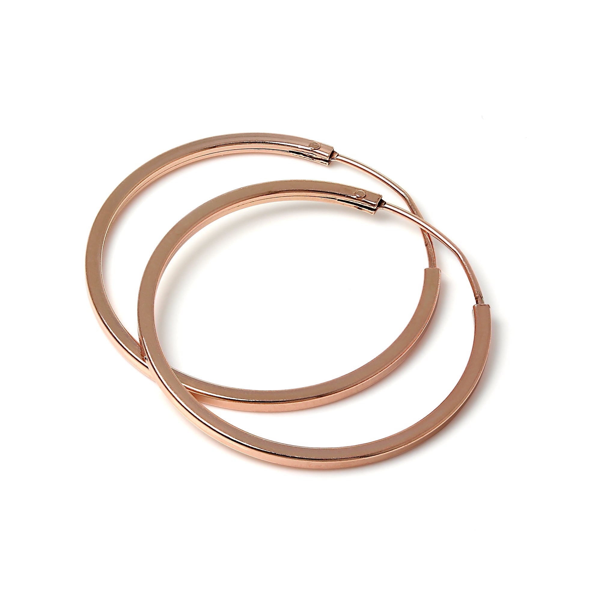Rose Gold Sterling Silver 1mm Square Sleeper Hoop Earrings 12mm - 40mm
