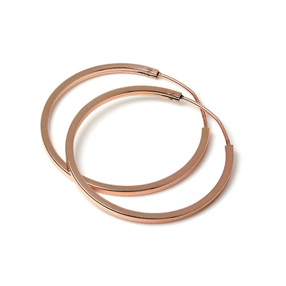 Rose Gold Sterling Silver 1mm Square Sleeper Hoop Earrings 12mm - 40mm