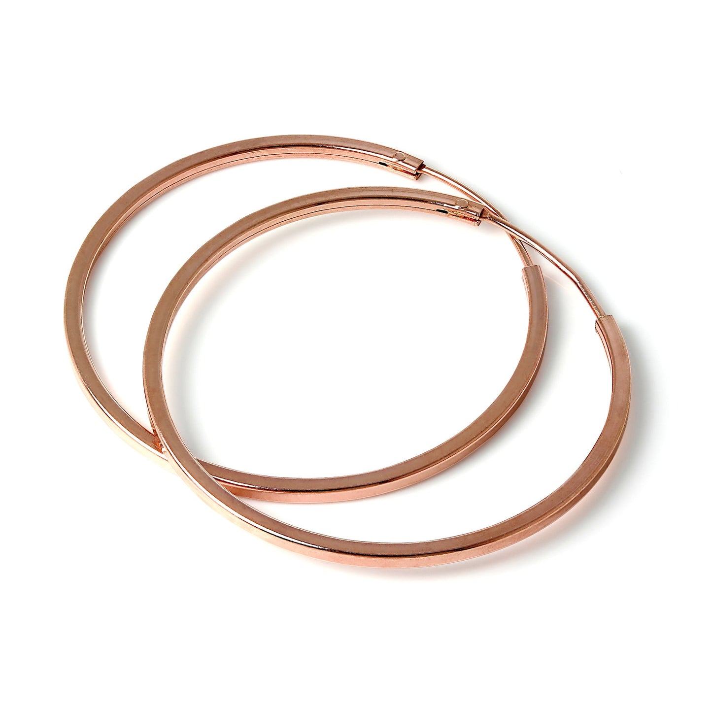 Rose Gold Sterling Silver 1mm Square Sleeper Hoop Earrings 12mm - 40mm