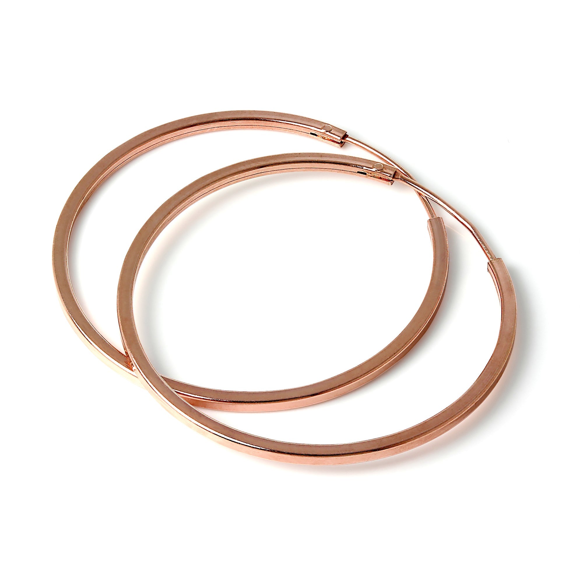 Rose Gold Sterling Silver 1mm Square Sleeper Hoop Earrings 12mm - 40mm