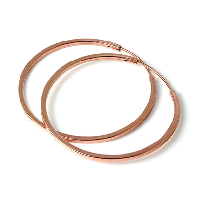 Rose Gold Sterling Silver 1mm Square Sleeper Hoop Earrings 12mm - 40mm