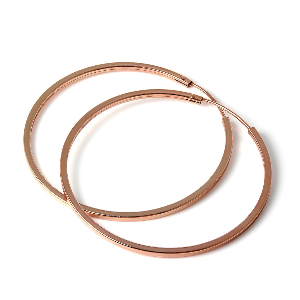 Rose Gold Sterling Silver 1mm Square Sleeper Hoop Earrings 12mm - 40mm
